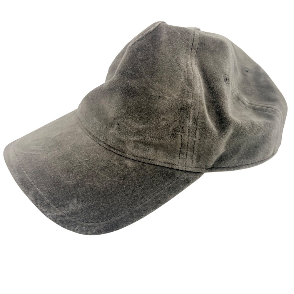 Rag & Bone Baseball Cap Unisex Gray Brown Velvet Leather Strap Hat Quiet Luxury